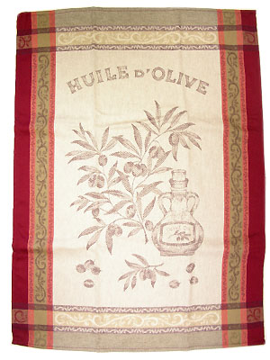 Set of 3 French Jacquard dish cloths (olive oil. Natural rouge) - Click Image to Close